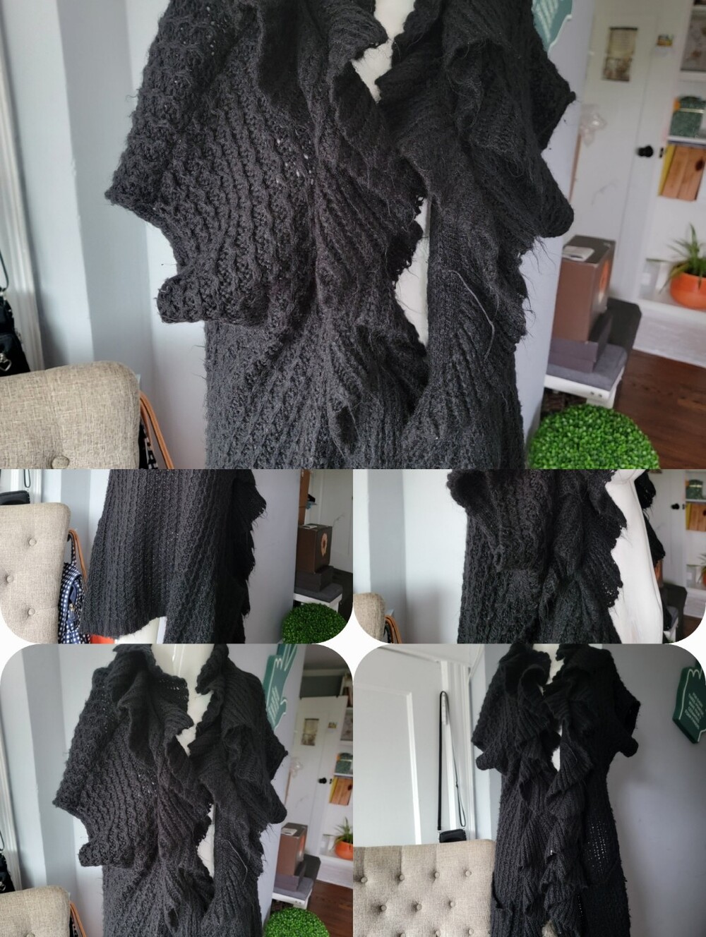 Black Women's Ruffled Knit Sweater